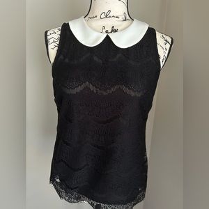 INC Gorgeous Black Lace Top with White Colar